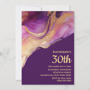 Invitation Abstrait moderne rose violet et or