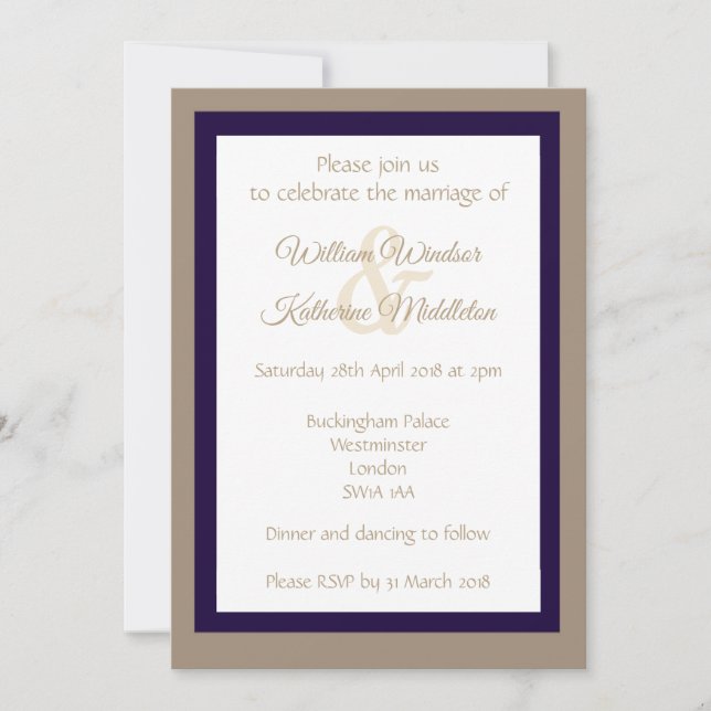 Invitation Abstrait or violet double face Mariage Inviter (Devant)