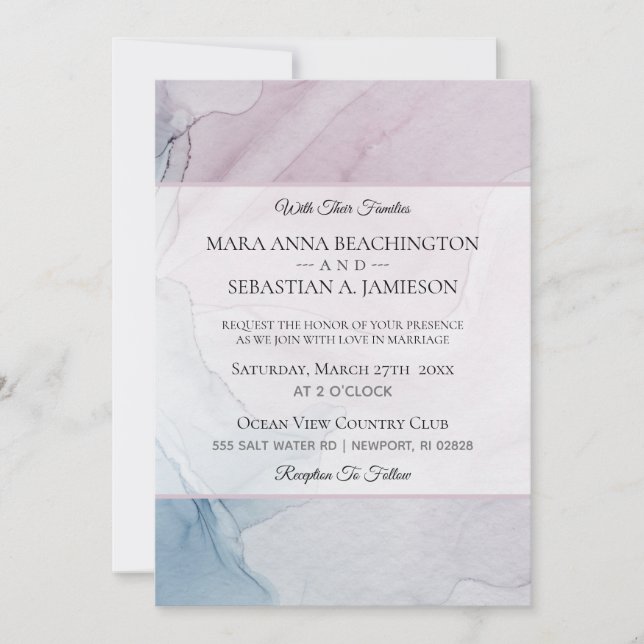 Invitation *~* Abstrait Pastel Doux Dusty Rose Rose Bleu (Devant)