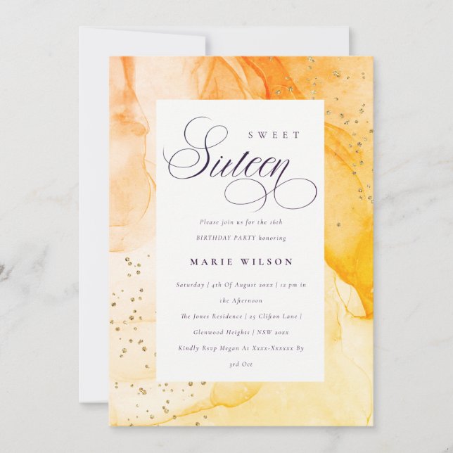 Invitation Abstrait Pastel Jaune Orange Douce 16 Anniversaire (Devant)