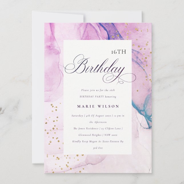 Invitation Abstrait Pastel Purple Bleu Turquoise N'Importe Qu (Devant)