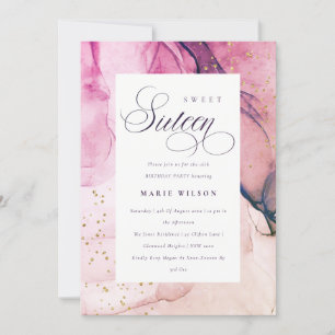 Invitation Abstrait Pastel rose violet marine douce 16 Annive