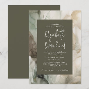 Invitation Abstrait Peint moderne vert foncé Mariage