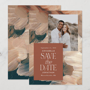 Invitation Abstrait peint turquoise moderne terracotta chic p