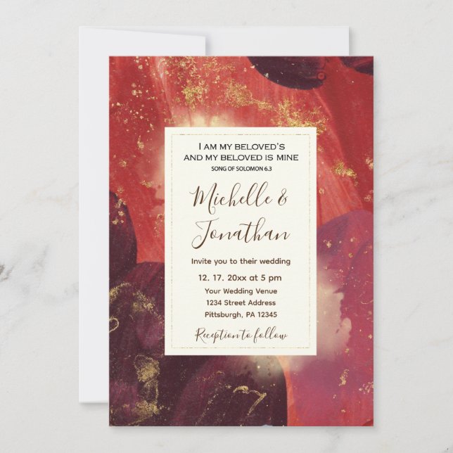 Invitation Abstrait Pink Purple Gold Mariage de la Bible chré (Devant)