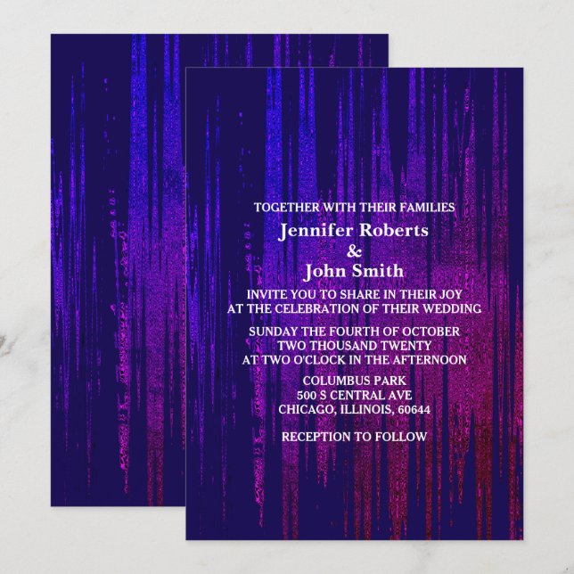 Invitation Abstrait violet foncé Marine bleu Boho Mariage ten (Devant / Derrière)
