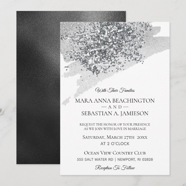 Invitation *~* Abstraite brosse gris pointe Parties scintilla (Devant / Derrière)