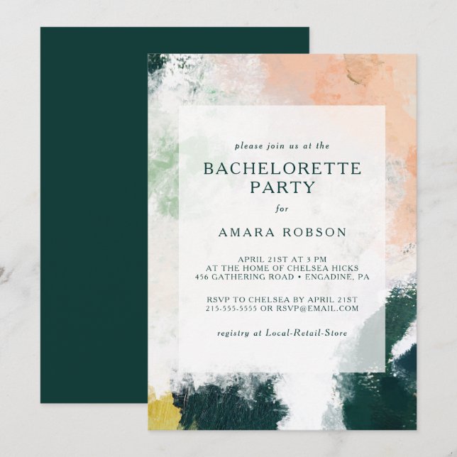 Invitation Abstraite de la Bachelorette Colorée (Devant / Derrière)