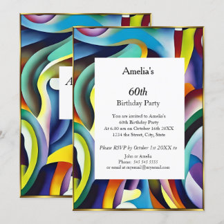 Invitation Abstraite fête d'anniversaire rouge bleu turquoise