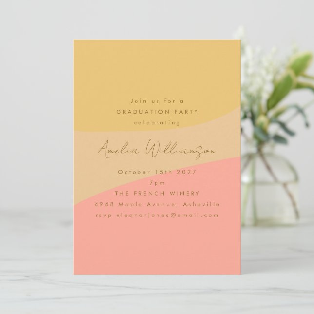 Invitation Abstraite Peach Yellow Boho Shapes Graduation Part (Debout devant)