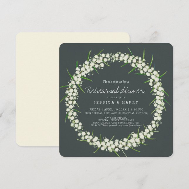 Invitation Acacia art fleurs vert pré-mariage répétition (Devant / Derrière)