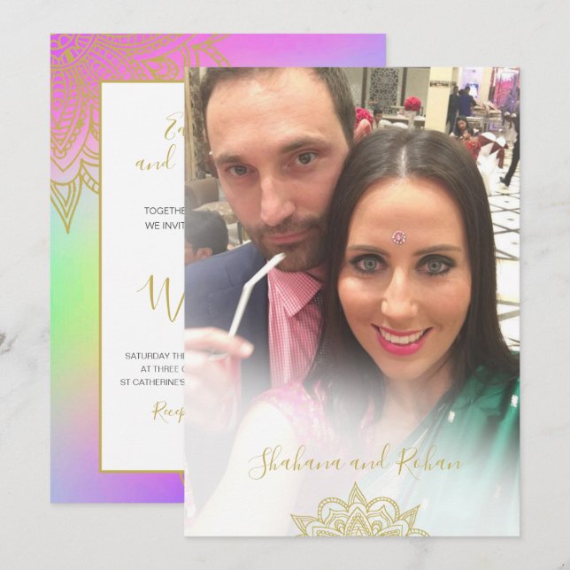 Invitation Accents or Mariage coloré Moderne (Devant / Derrière)