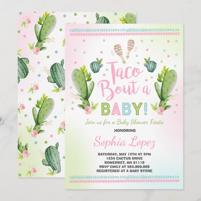 Invitation Accès de taco d'invitation de baby shower de (Devant / Derrière)