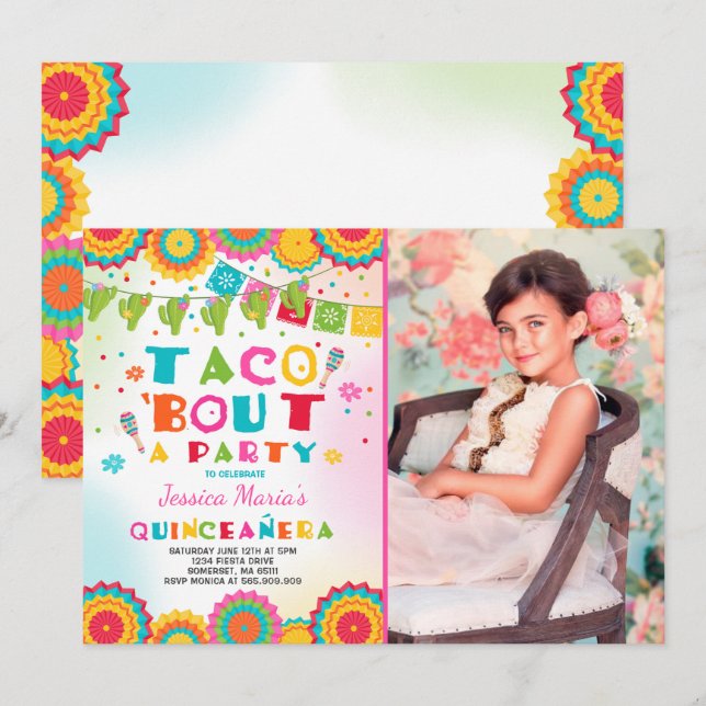 Invitation Accès de taco d'invitation de Quinceanera de (Devant / Derrière)