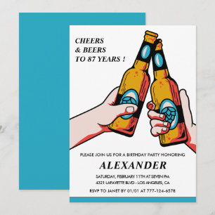 Invitation Acclamations et Bières Rustique Hommes Bleu 87e an