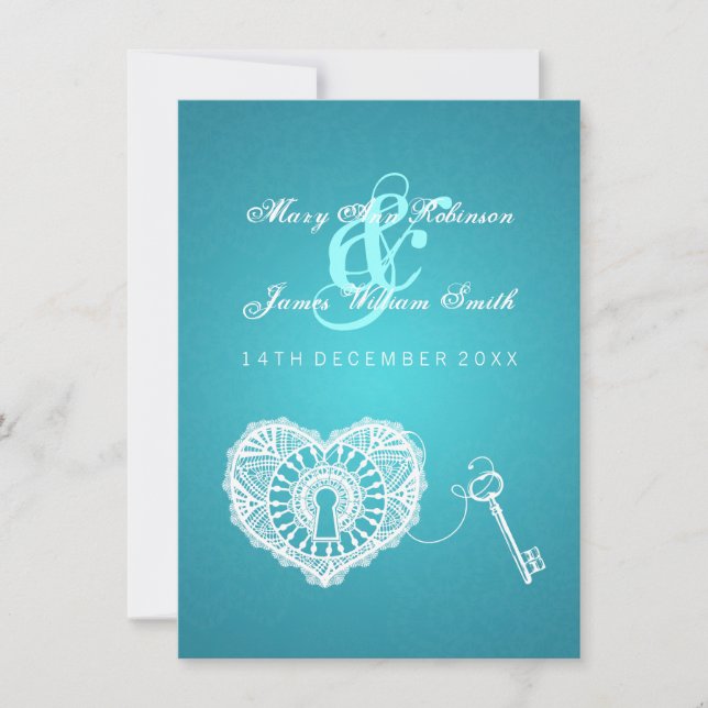 Invitation Accueil De Mariage Élégant Clé De Mon Coeur Turquo (Devant)