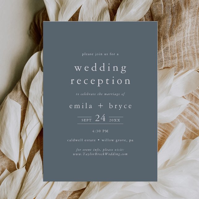 Invitation Accueil de mariage minimal d'hiver bleu Dusty EMEL (EMELIA Dusty Blue Winter Minimal Wedding Reception Invitation)