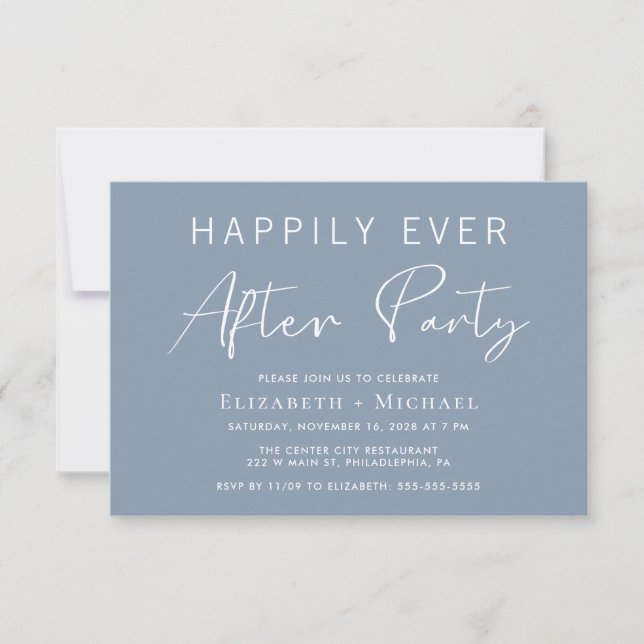 Invitation Accueil Mariage Bleu Dusty Chic Après La Fête (Devant)