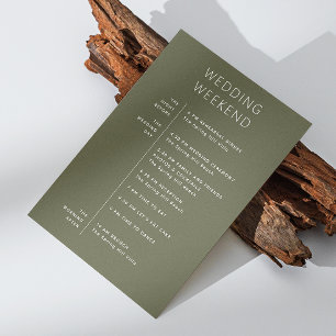 Invitation Accueil mariage. Chronologie du week-end vert oliv