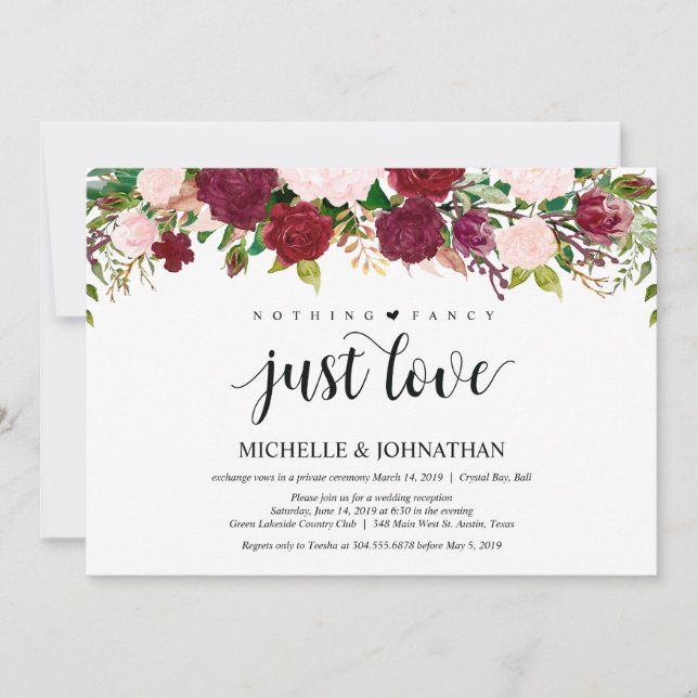 Invitation Accueil Mariage Elopement Marsala Rose (Devant)