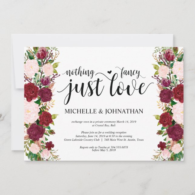 Invitation Accueil mariage Elopement Marsala rose (Devant)