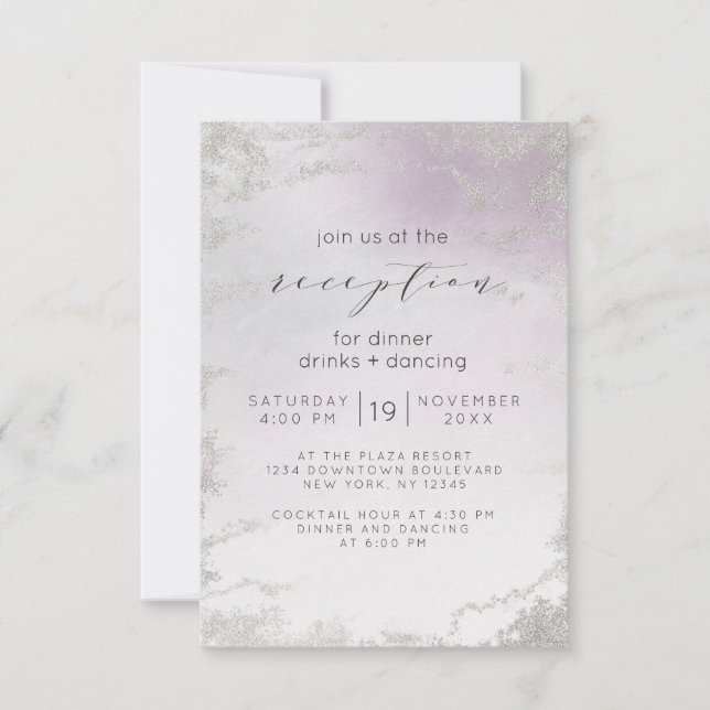 Invitation Accueil Mariage Ombre Lumière Violet Argent Foil (Devant)