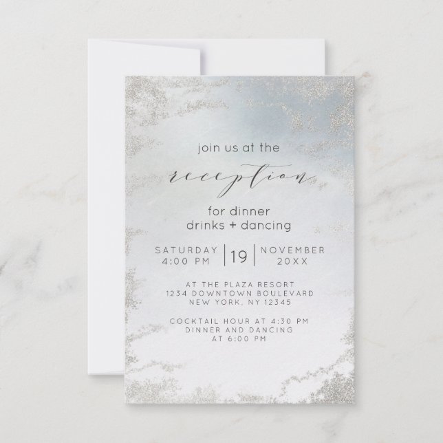 Invitation Accueil Ombre Dusty Blue Frosted Silver (Devant)