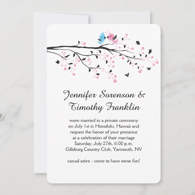 Invitation Accueil Sympa Seulement Lovebirds Blossoms Papillo (Devant)