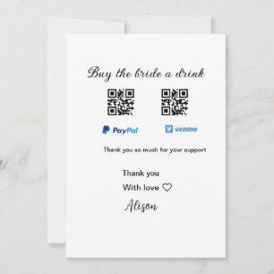 Invitation Acheter un verre à la mariée donation QR Venmo Pay