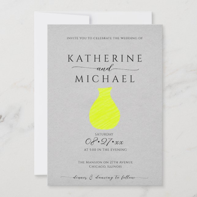 Invitation Acide jaune et gris esthétique | Mariage (Devant)