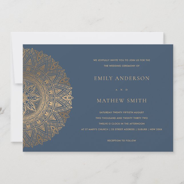 INVITATION ACIER GRAY OR CLASSIQUE ORNATE MANDALA MARIAGE (Devant)