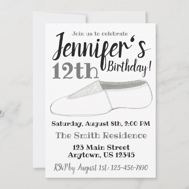 Invitation Acro acroatics Gymnaste Dance Chaussure Anniversai (Devant)