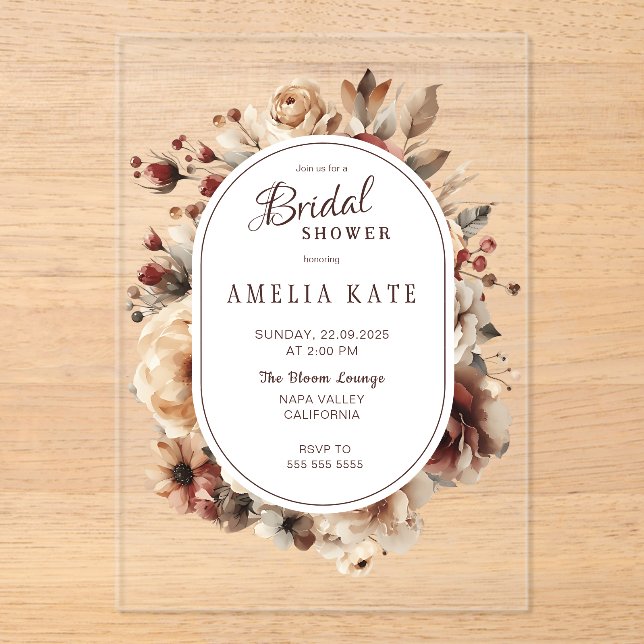 Invitation Acrylique Boho Floral Fête des mariées (Recto)