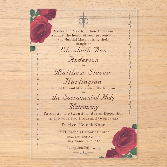 Invitation Acrylique Catholique Rose (Recto)
