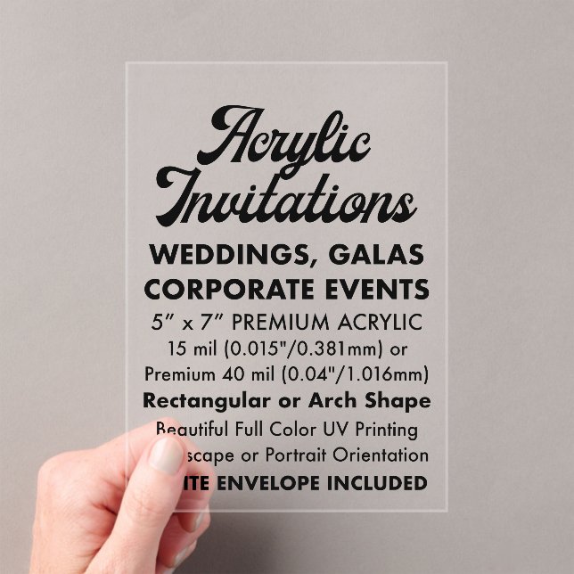 Invitation Acrylique Claire Premium 40 Mil (In situ (ordinateur de poche))