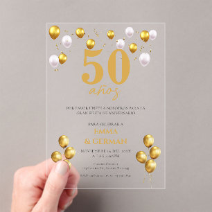 Invitation acrylique du 50e anniversaire en espagn