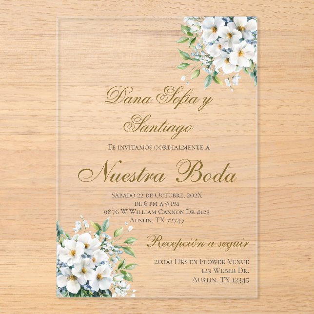 Invitation Acrylique Mariage Boho Espagnol (Recto)