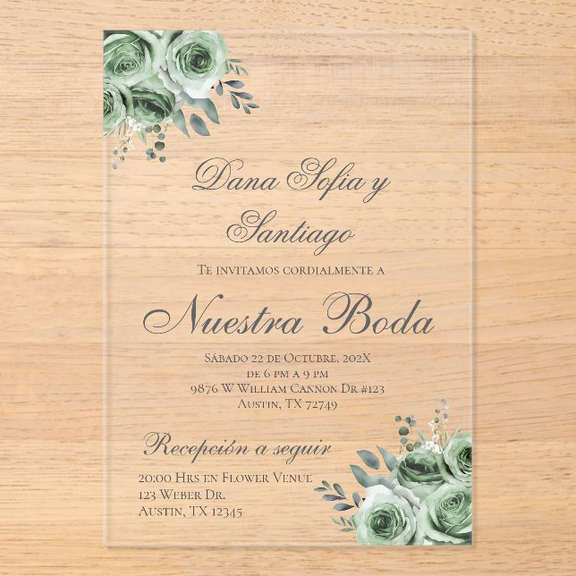 Invitation Acrylique Mariage Espagnole verdoyante (Recto)
