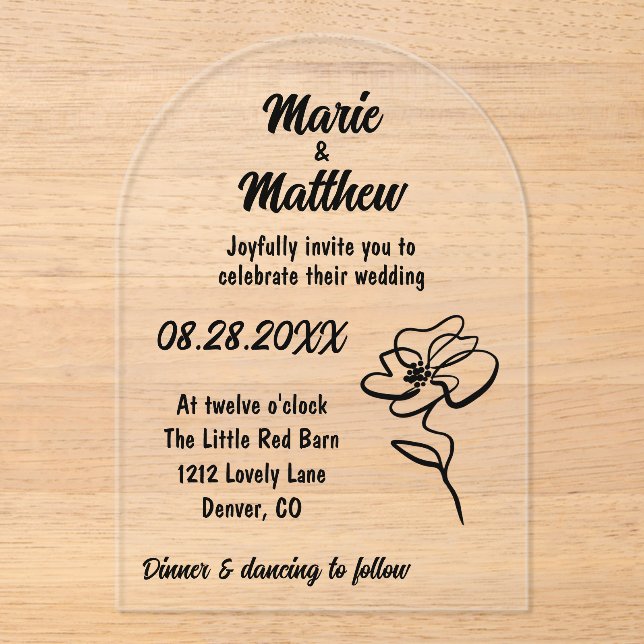 Invitation Acrylique Mariage Florale classique et  (Recto)