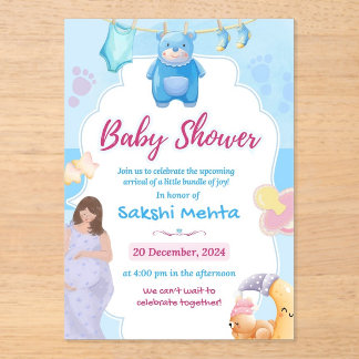 Invitation Acrylique pour Baby Shower avec dessin