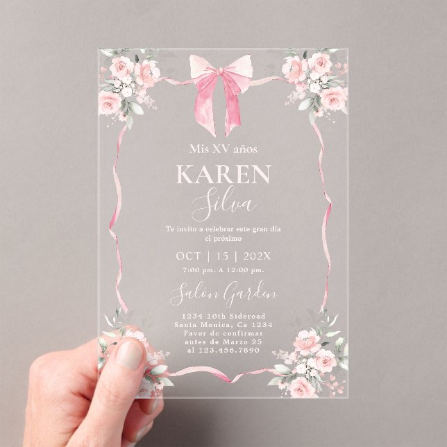 Invitation Acrylique Quinceanera Bow Rose (In situ (ordinateur de poche))