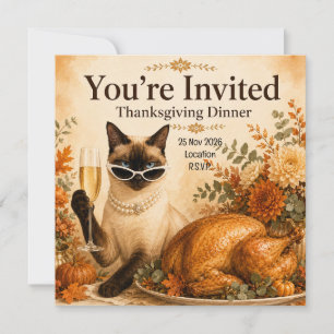 Invitation Action de grâce de chat avec dinde
