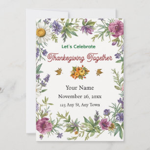 Invitation Action de grâce entre amis avec fleurs élégantes e