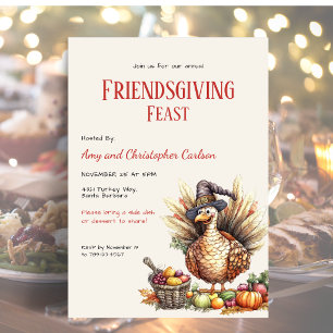 Invitation Action de grâce Friendsgiving Dindon rustique