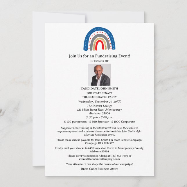 Invitation Activité de collecte de fonds politique unique (Devant)