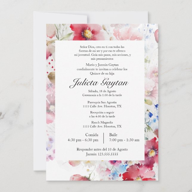 Invitation Acuarela quinceañera (Devant)