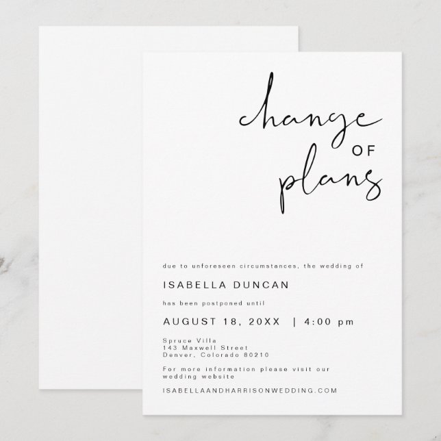 Invitation ADELLA Moderne Faire Part de Changement de Plans d (Devant / Derrière)