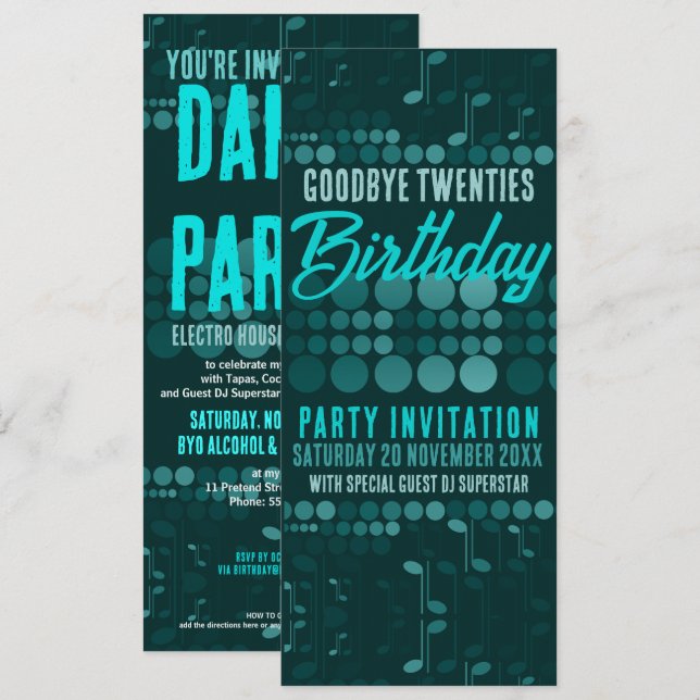 Invitation Adieu 20 ans Anniversaire Danse Adulte (Devant / Derrière)