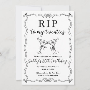 Invitation Adieu à mes vingt ans Fête d'anniversaire 30 ans