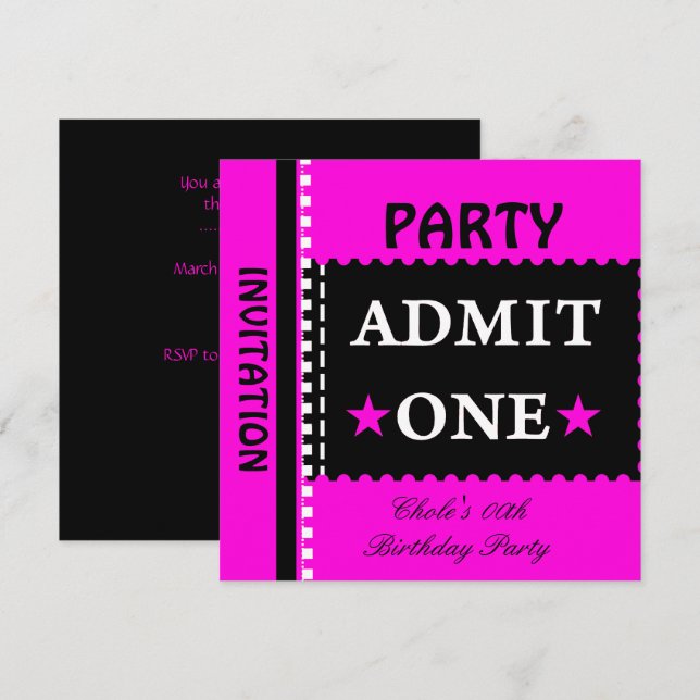 Invitation Admettre une fête d'anniversaire filles rose chaud (Devant / Derrière)